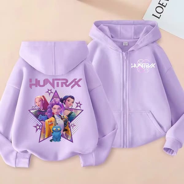 Demon Hunters Lila Hoodie – K-Pop Anime Barntröja