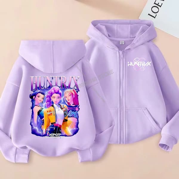 Demon Hunters Lila Hoodie – K-Pop Anime Barntröja
