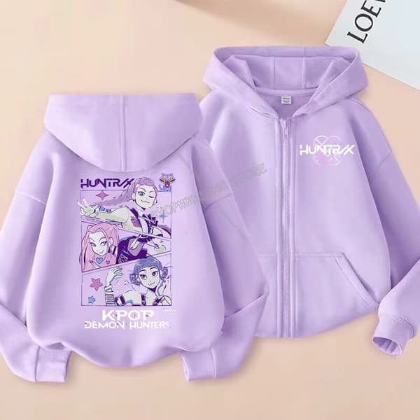 Demon Hunters Lila Hoodie – K-Pop Anime Barntröja