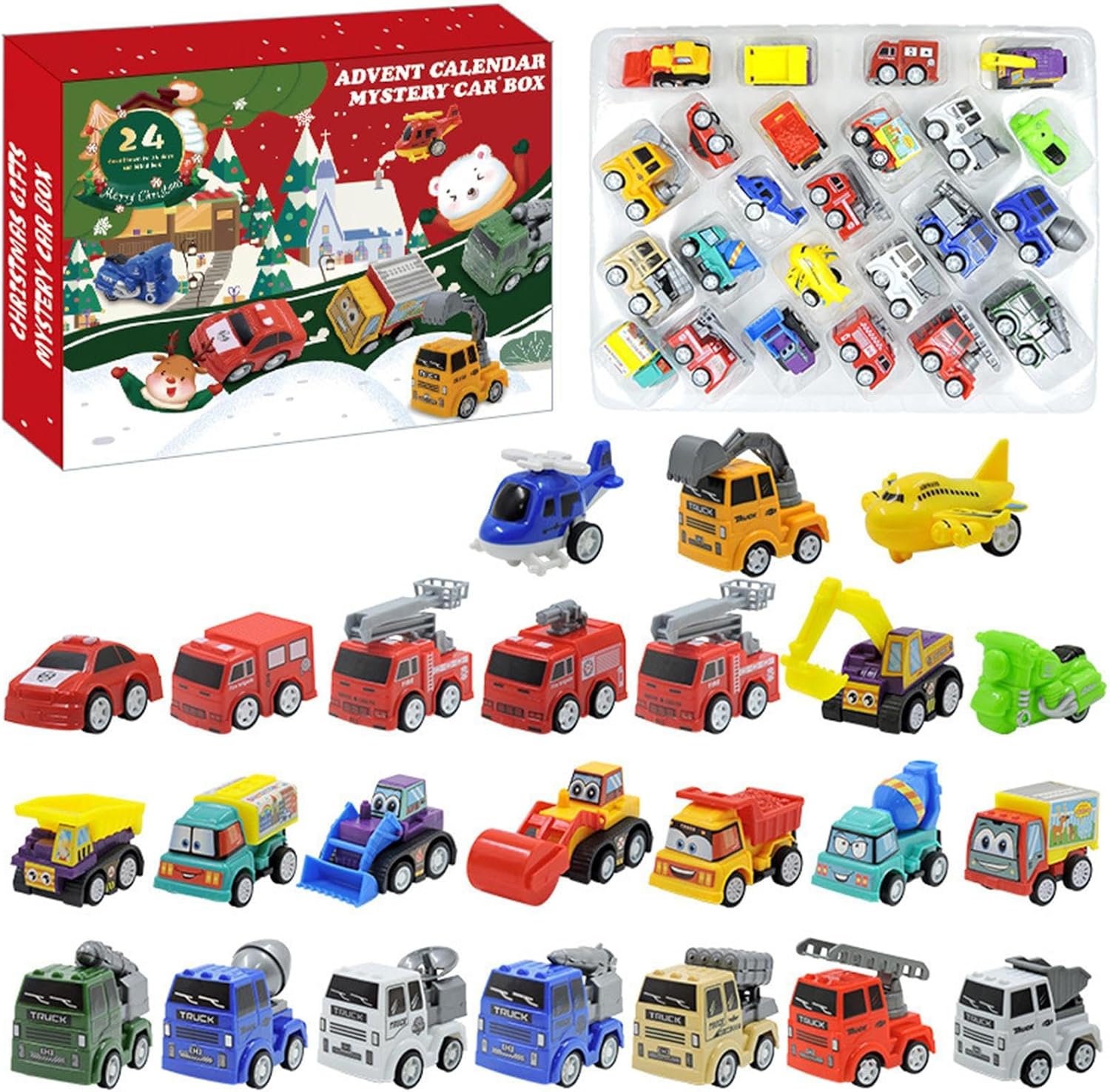 Leksakslastbil Bilar Adventskalender 2025 – 24 dagar med byggfordon och bilöverraskningar Julkalender för barn (3–8 år)