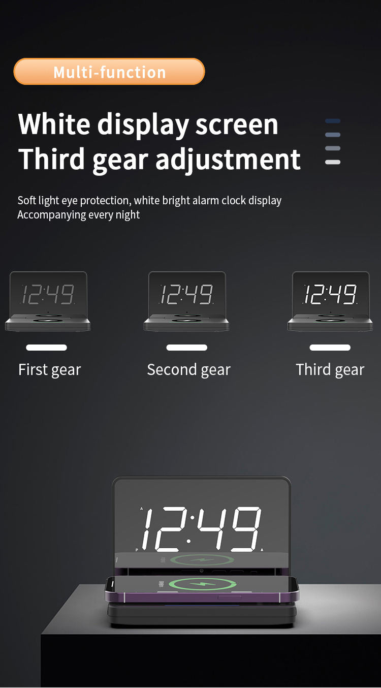 Mini LED digital väckarklocka med trådlös laddare – Hopfällbar resemodell
