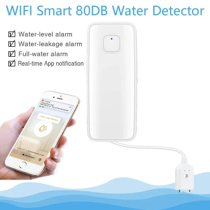 Tuya WiFi Smart vattensensordetektor – 80 dB larm och fjärrövervakning