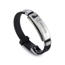 Medicinskt ID-armband i rostfritt stål – Graverbart silikonarmband för diabetes, epilepsi, allergier m.m.