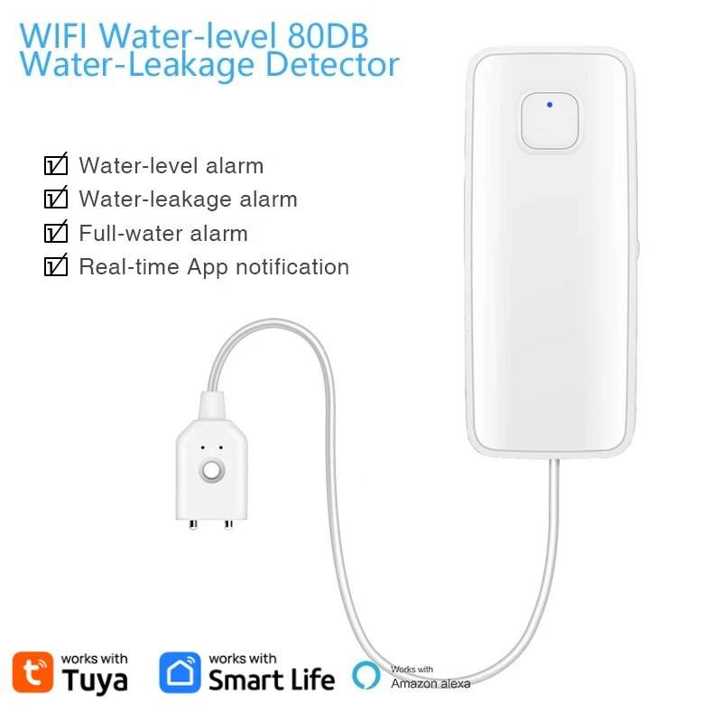 Tuya WiFi Smart vattensensordetektor – 80 dB larm och fjärrövervakning
