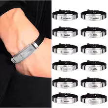 Medicinskt ID-armband i rostfritt stål – Graverbart silikonarmband för diabetes, epilepsi, allergier m.m.