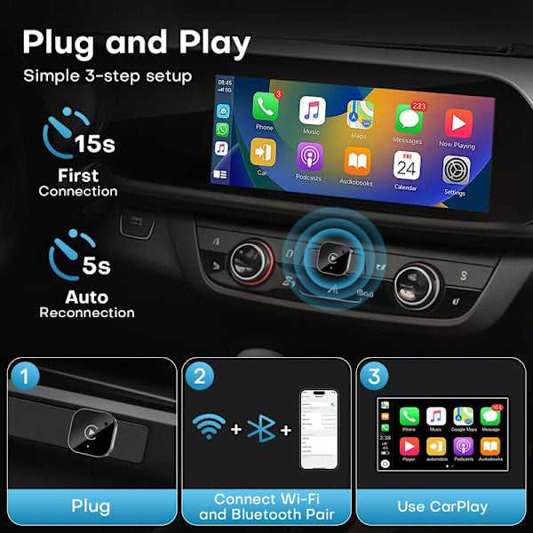 Trådlös CarPlay & Android Auto-adapter Plug and Play