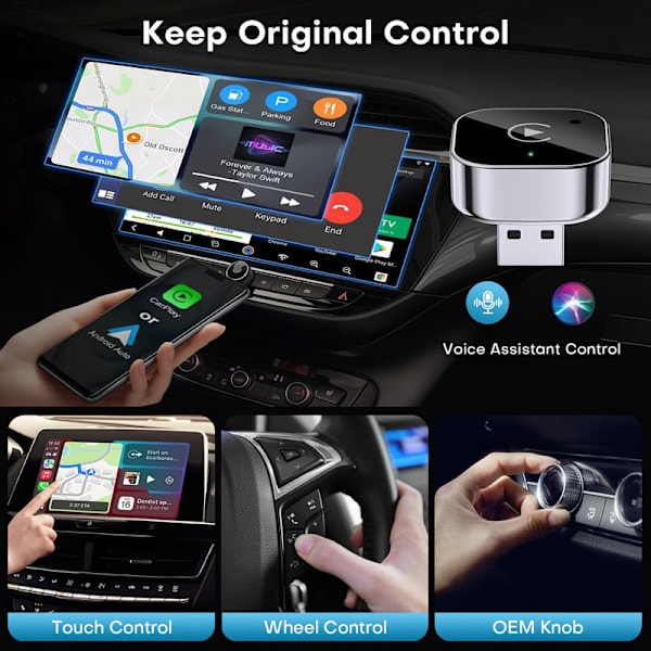 Trådlös CarPlay & Android Auto-adapter Plug and Play