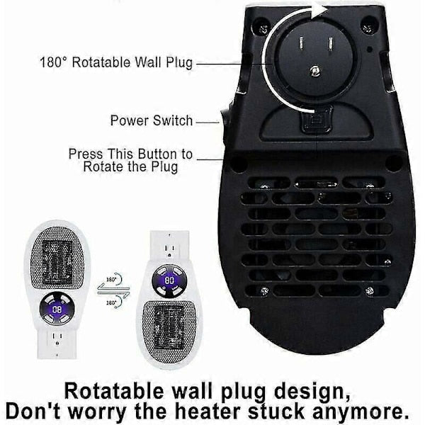 Keramisk Mini Fläktvärmare Plug-In (500 W) Låg energiförbrukning Justerbar Termostat 180°
