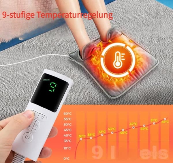 Elektrisk Fotvärmare med 4 Timerlägen och 9 Termperaturinställningar