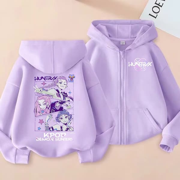 Demon Hunters Lila Hoodie – K-Pop Anime Barntröja