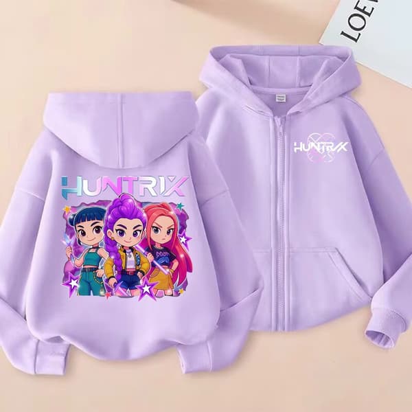 Demon Hunters Lila Hoodie – K-Pop Anime Barntröja