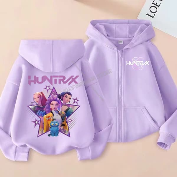 Demon Hunters Lila Hoodie – K-Pop Anime Barntröja