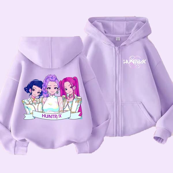 Demon Hunters Lila Hoodie – K-Pop Anime Barntröja