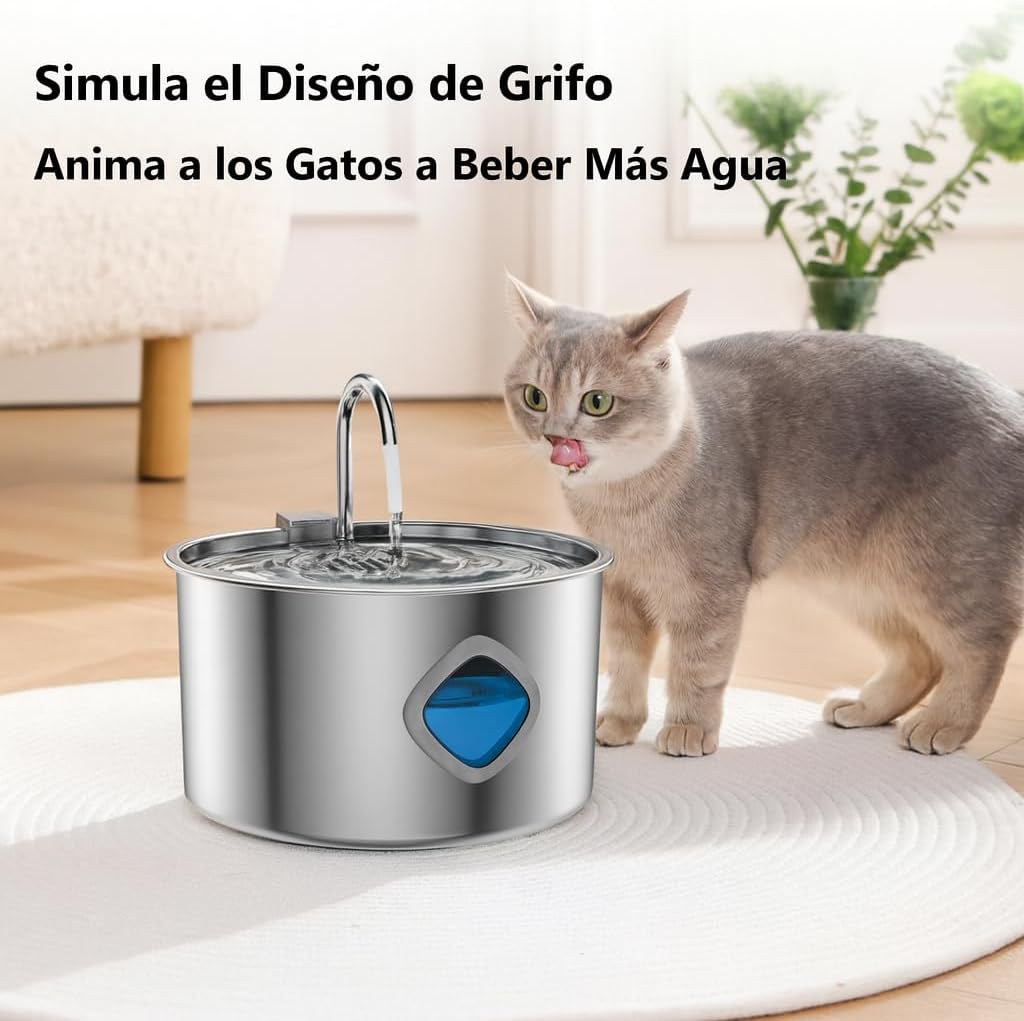 Cat Vitalis Vattenfontän i Rostfritt Stål 3,2 L – Tyst & Filtrerad Kattfontän