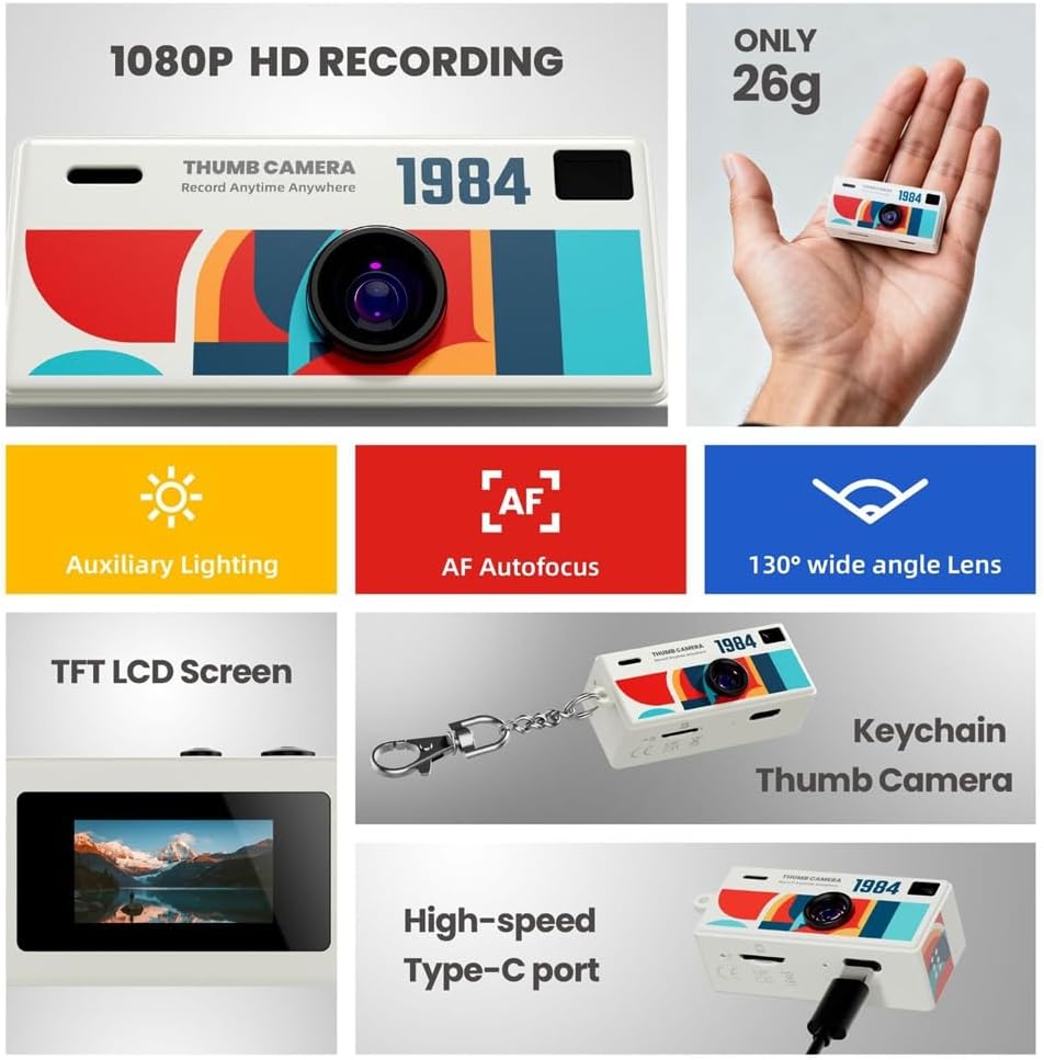 Mini Tumkamera 1080p med Skärm – Gul