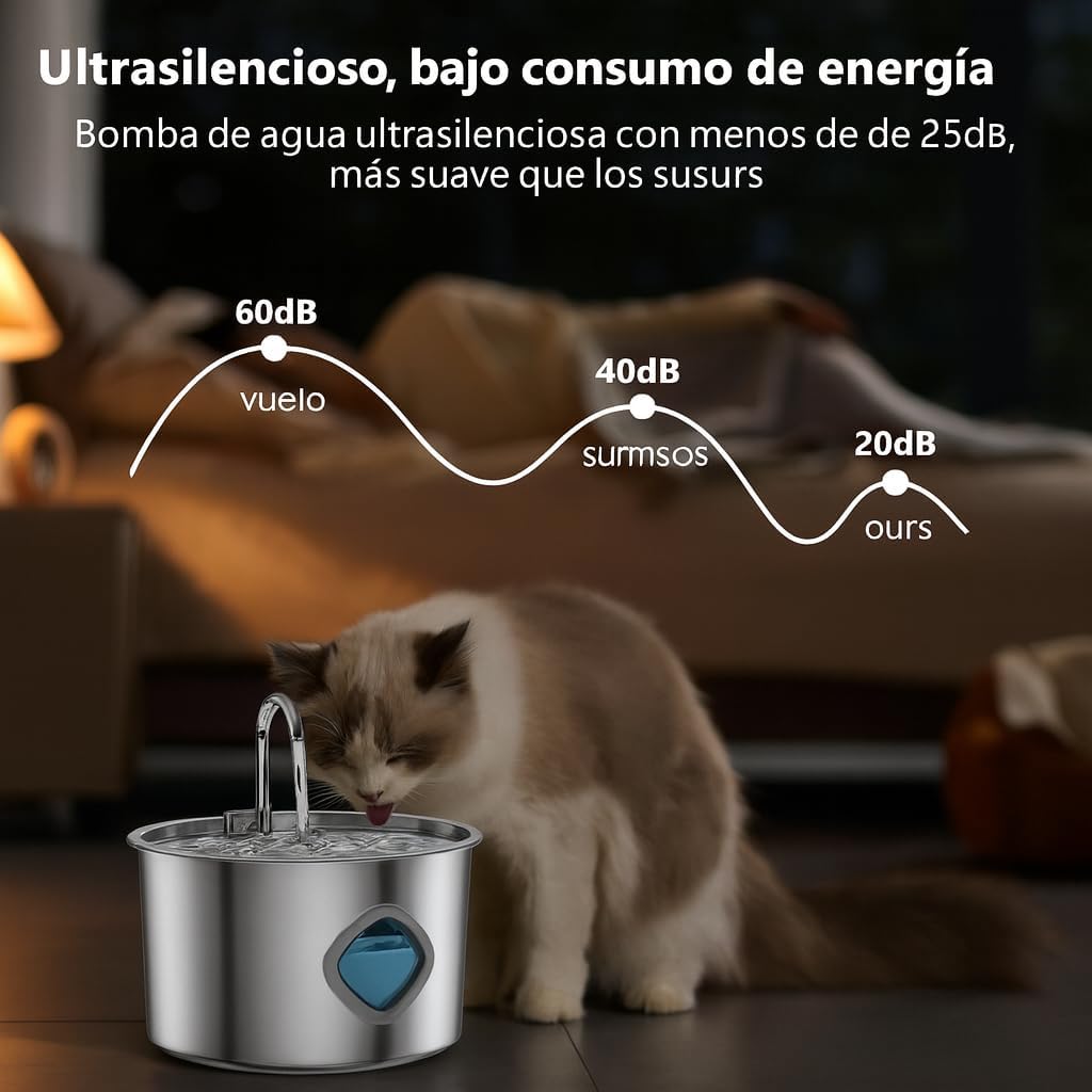 Cat Vitalis Vattenfontän i Rostfritt Stål 3,2 L – Tyst & Filtrerad Kattfontän