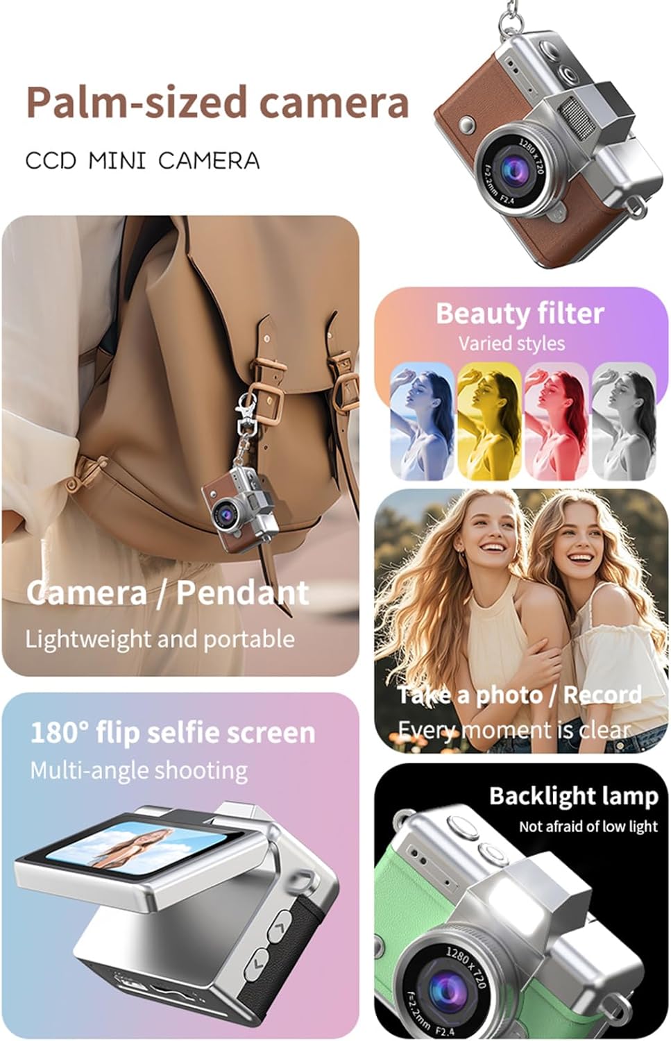 Kompakt Digitalkamera Nyckelring med 180° Roterbar Skärm – Mini Art Camera