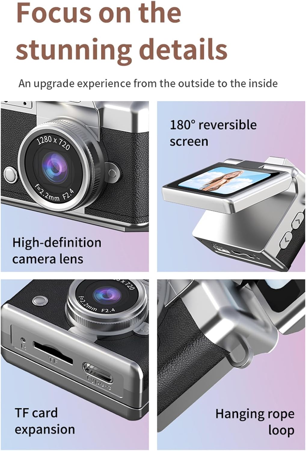 Kompakt Digitalkamera Nyckelring med 180° Roterbar Skärm – Mini Art Camera