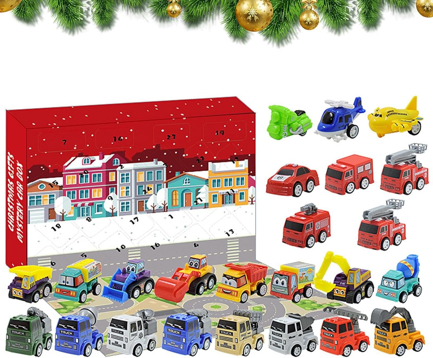 Leksakslastbil Bilar Adventskalender 2025 – 24 dagar med byggfordon och bilöverraskningar Julkalender för barn (3–8 år)