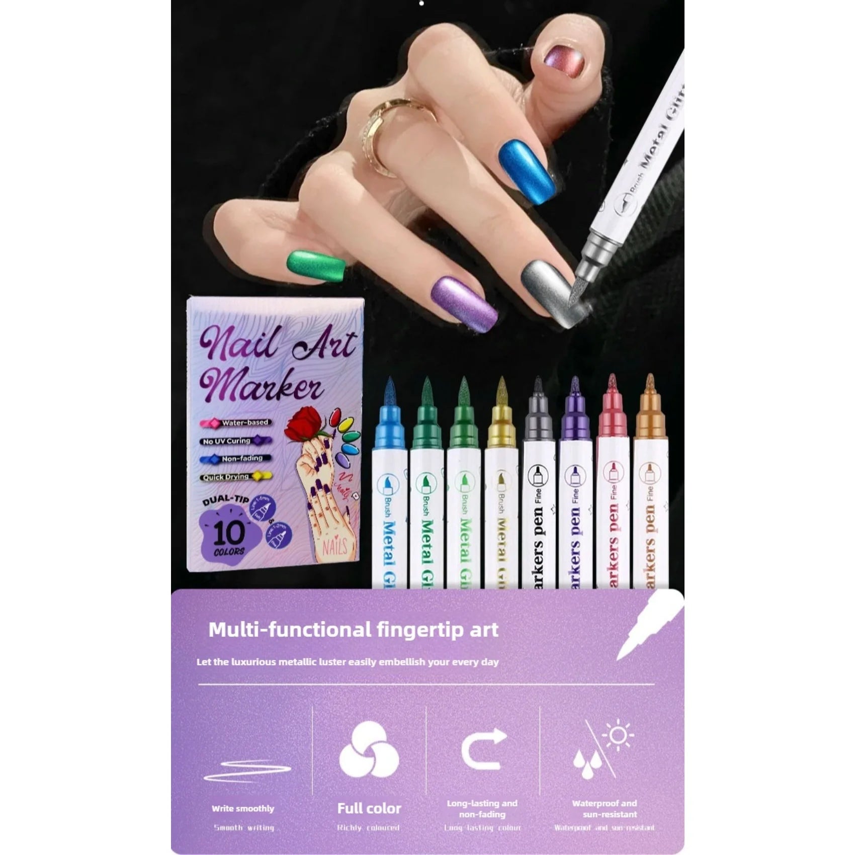 10-pack Nagelkit Set med 10 färger nagelkonstpennor, julklapp 2026 nya nagelkonstmarkörer för gelnaglar, 3D nagellackspennor linerpenna, rit- och målningsverktyg för DIY nagelkonstdesign