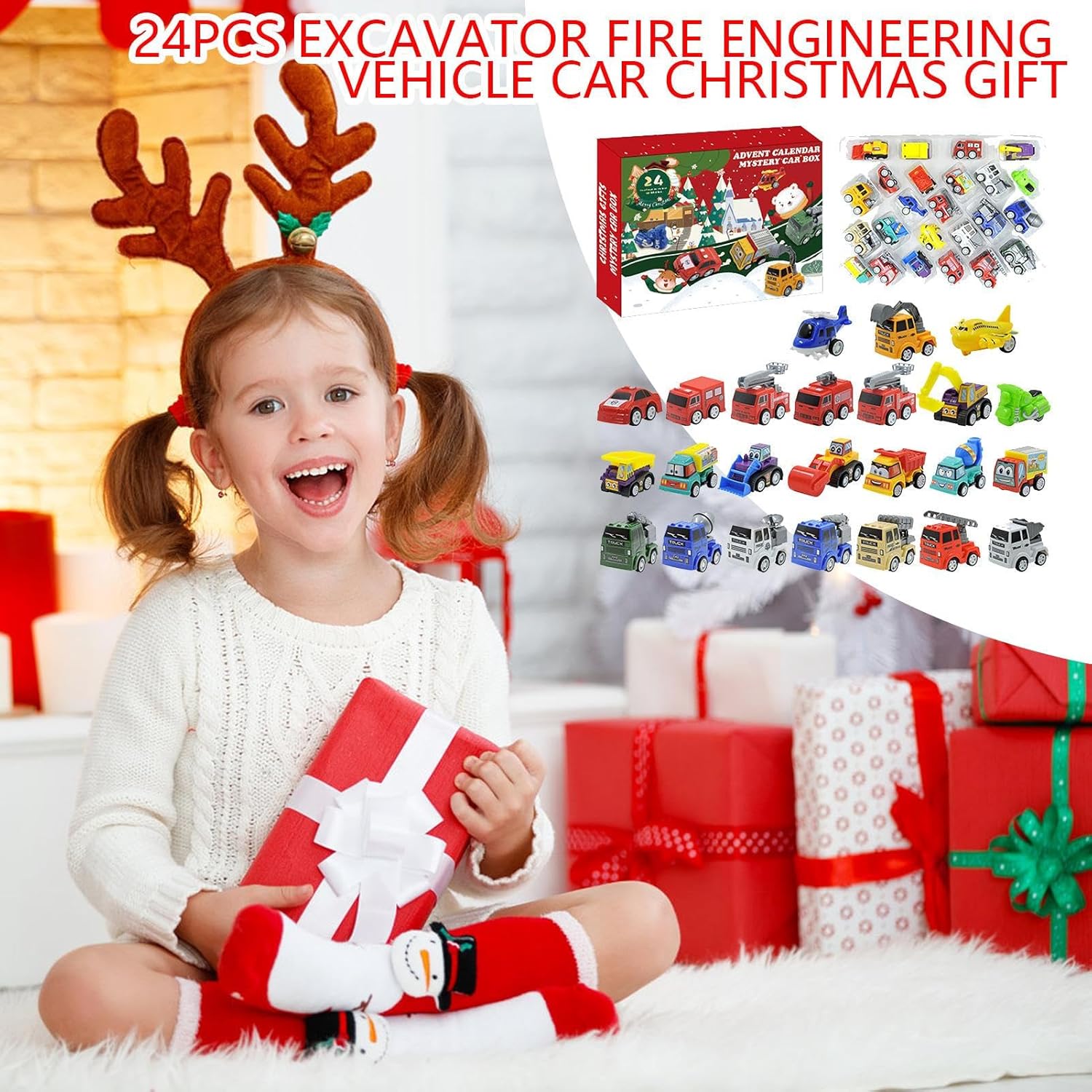 Leksakslastbil Bilar Adventskalender 2025 – 24 dagar med byggfordon och bilöverraskningar Julkalender för barn (3–8 år)