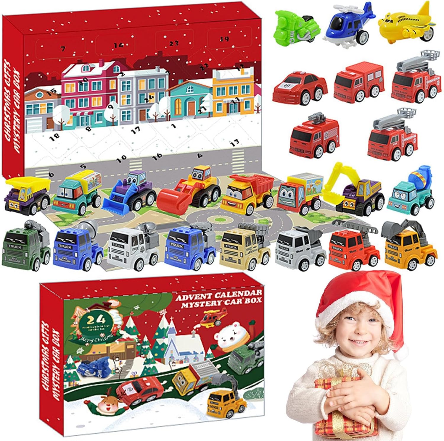 Leksakslastbil Bilar Adventskalender 2025 – 24 dagar med byggfordon och bilöverraskningar Julkalender för barn (3–8 år)