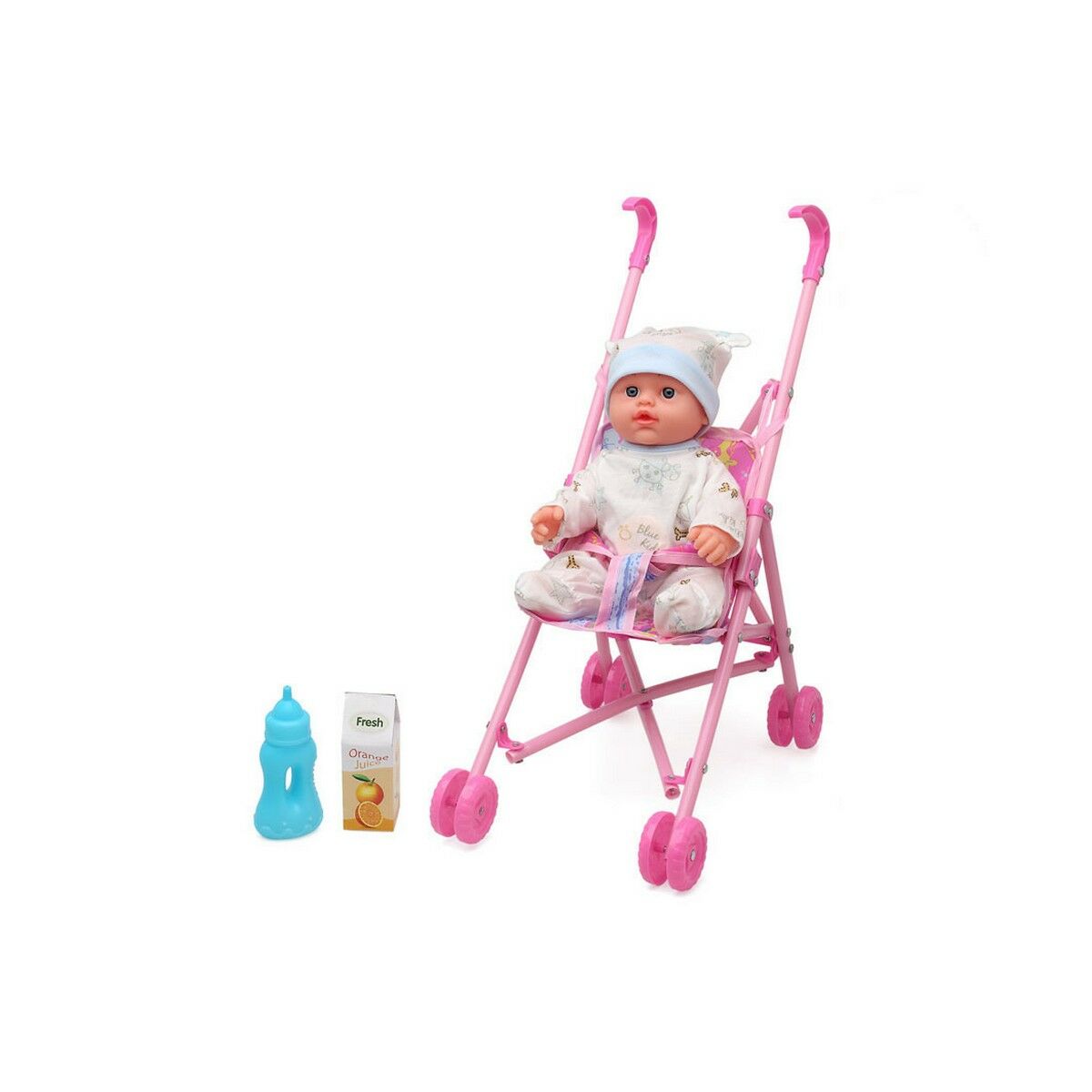 Docka Baby med vagn och tillbehör 46 x 25 cm