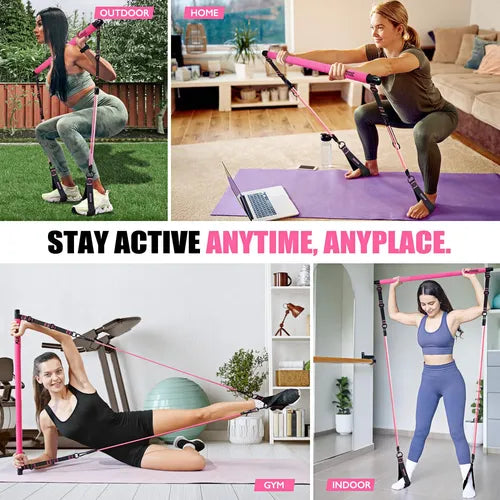 Pilatesstång med Motståndsband – Kompakt Träningsredskap för Helkroppsträning Hemma