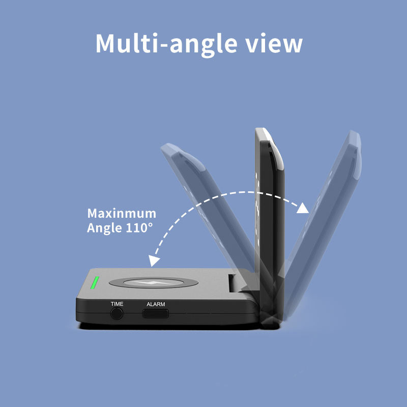 Mini LED digital väckarklocka med trådlös laddare – Hopfällbar resemodell