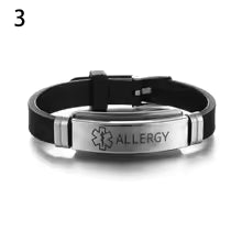 Medicinskt ID-armband i rostfritt stål – Graverbart silikonarmband för diabetes, epilepsi, allergier m.m.