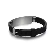 Medicinskt ID-armband i rostfritt stål – Graverbart silikonarmband för diabetes, epilepsi, allergier m.m.