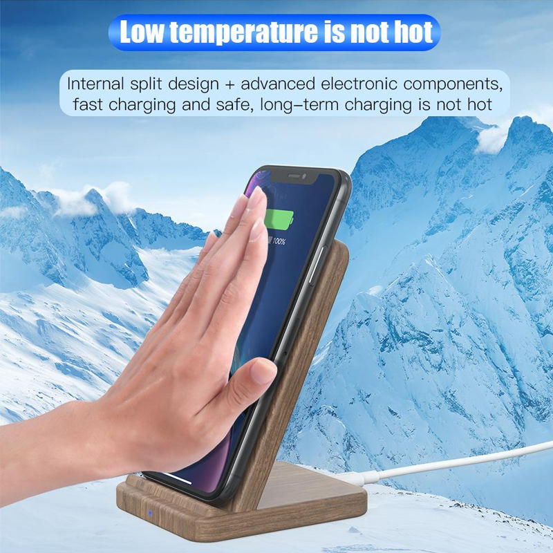 Trådlös laddningsställ i bambu och valnöt – Telefonhållare med snabb laddning