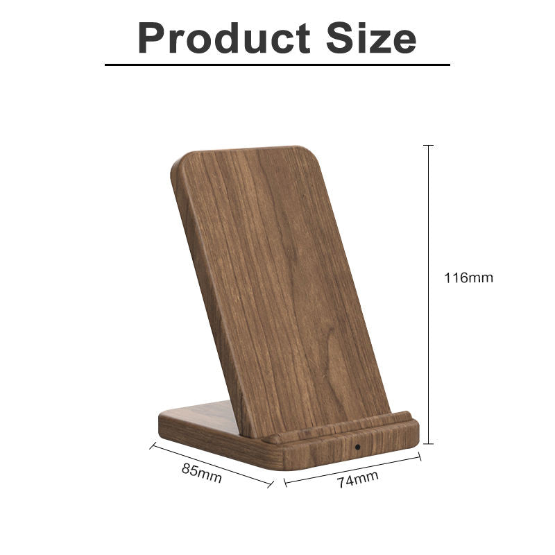 Trådlös laddningsställ i bambu och valnöt – Telefonhållare med snabb laddning