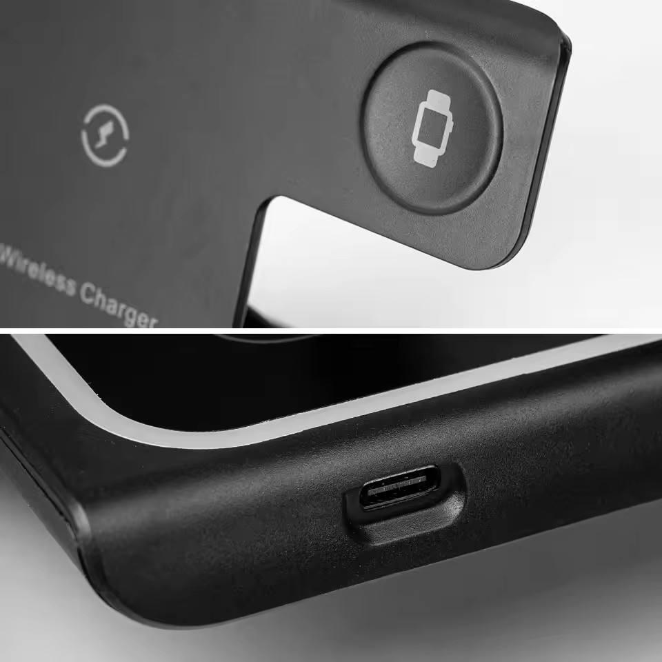3-i-1 trådlös laddningsstation – Snabbladdare för iPhone och Samsung Watch