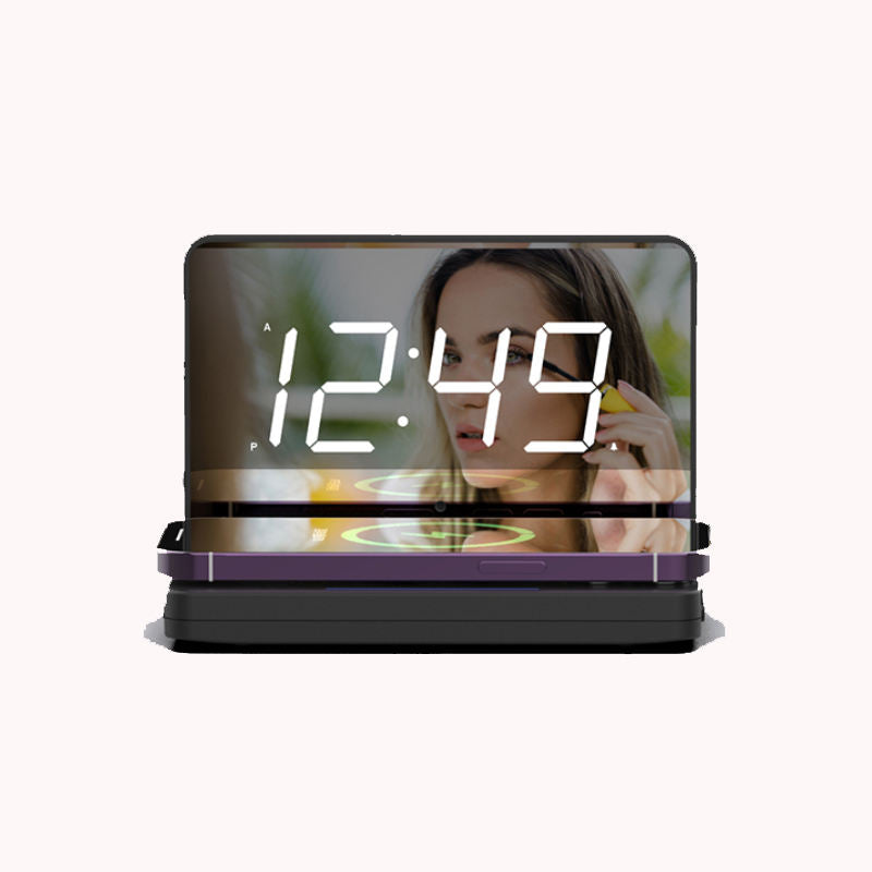 Mini LED digital väckarklocka med trådlös laddare – Hopfällbar resemodell