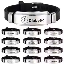 Medicinskt ID-armband i rostfritt stål – Graverbart silikonarmband för diabetes, epilepsi, allergier m.m.
