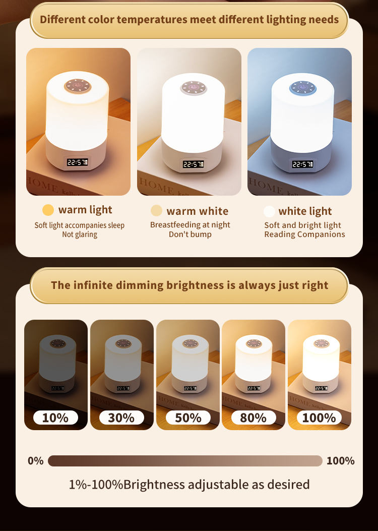 LED-nattlampa med fjärrkontroll, klocka och USB-uppladdning – 1200 mA