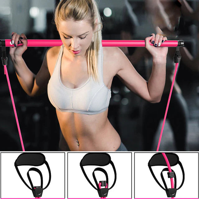 Pilatesstång med Motståndsband – Kompakt Träningsredskap för Helkroppsträning Hemma