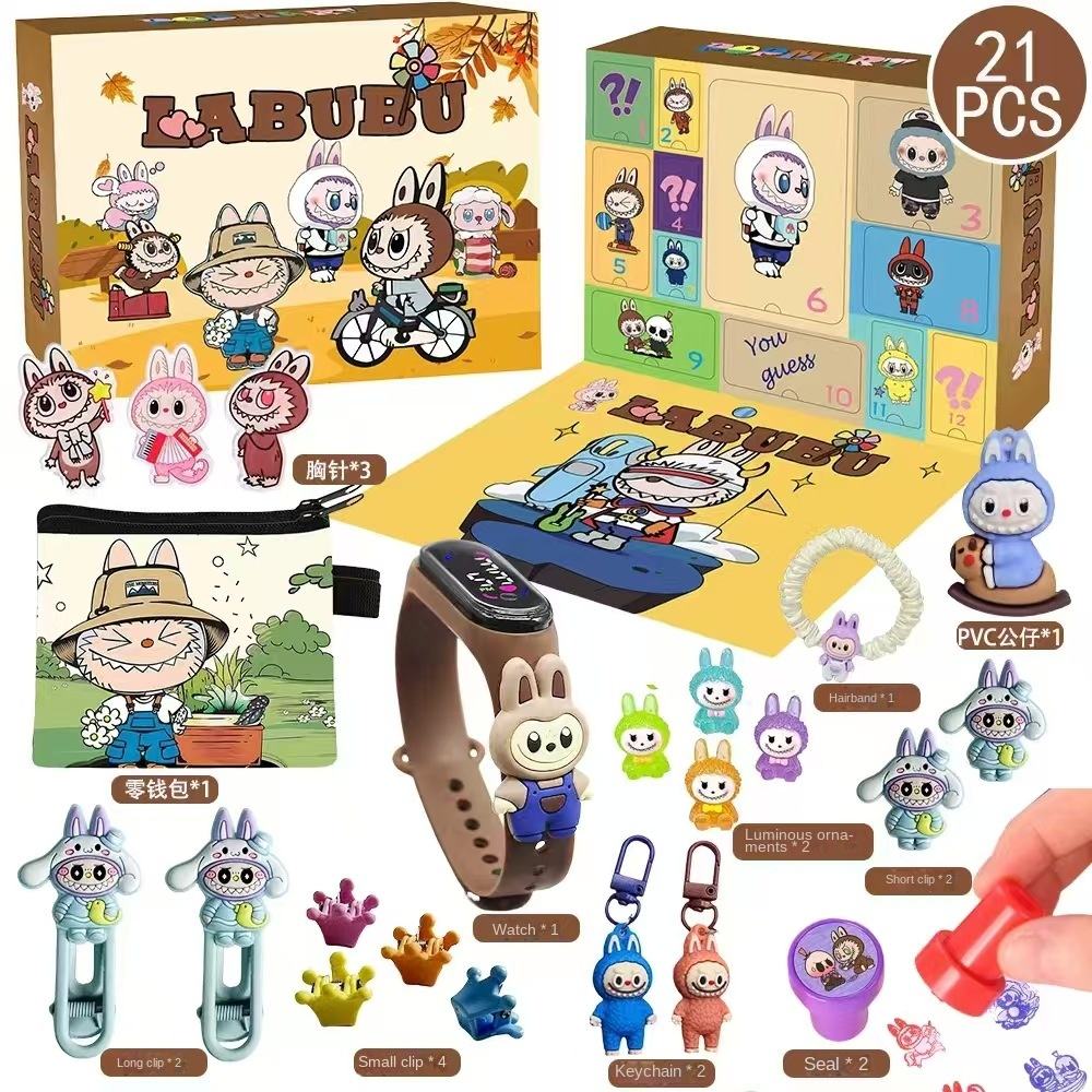 Labubu Adventskalender 21-delars lekset – Julprydnader och samlarleksaker för barn