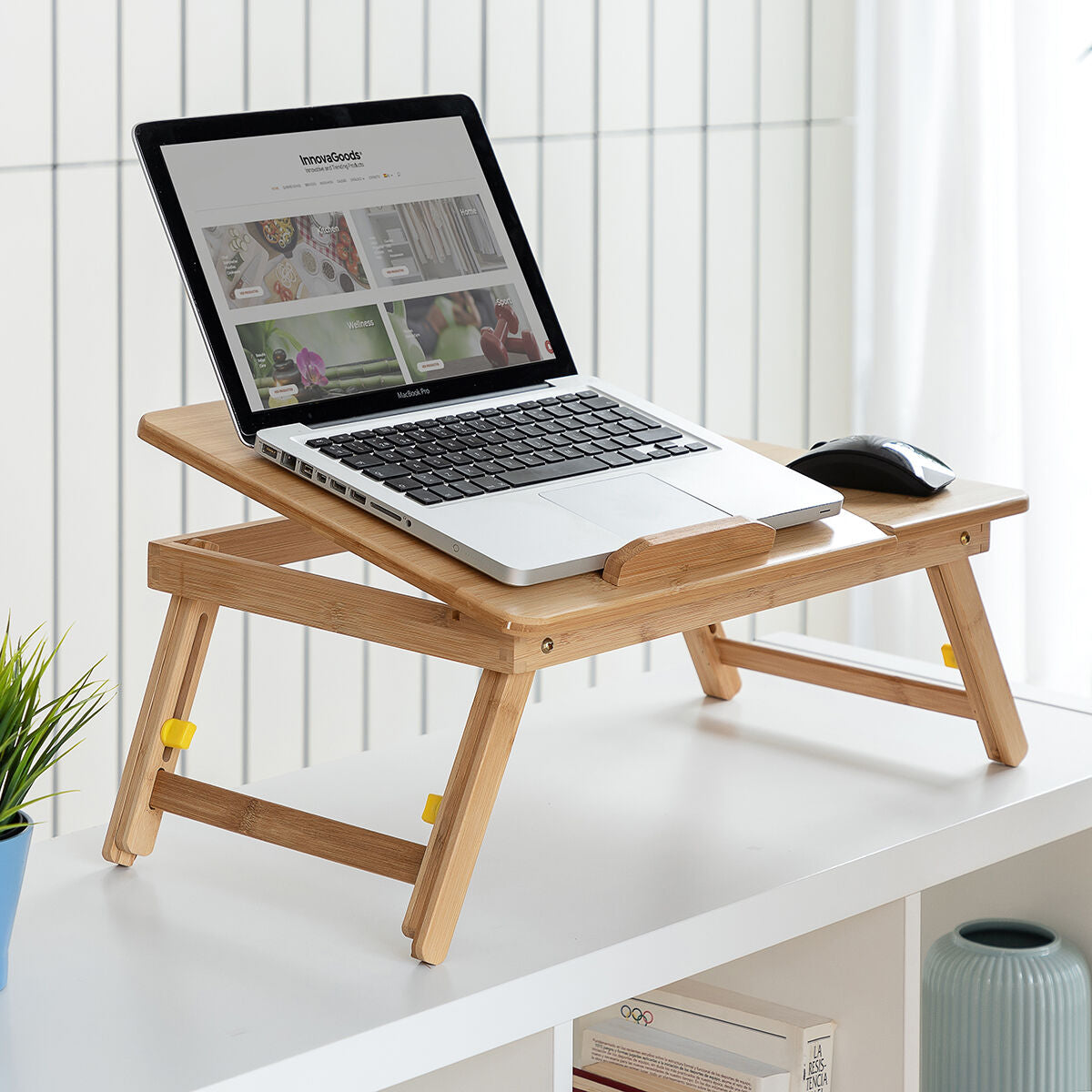 Hopfällbart Sidobord Laptop bord Bambu