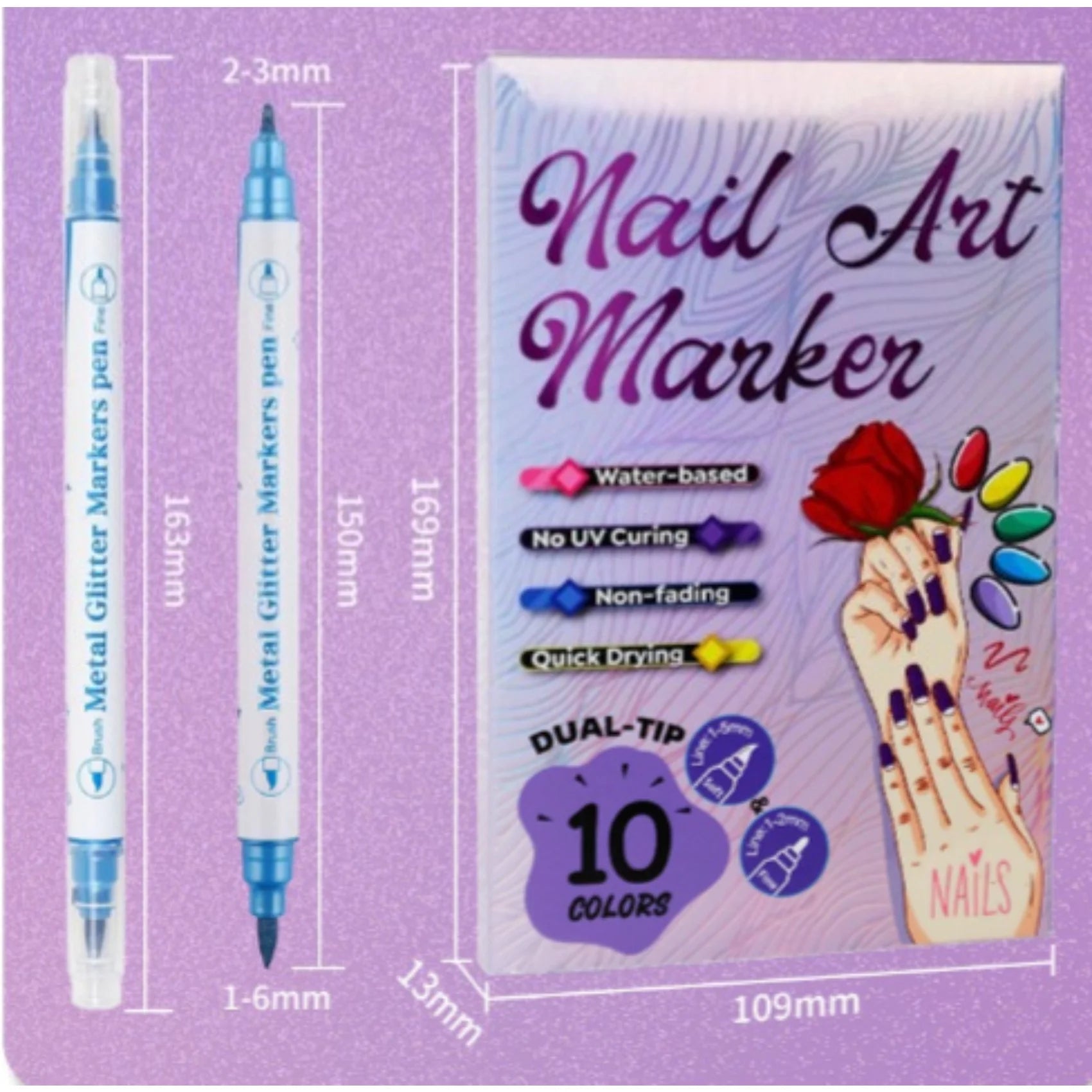 10-pack Nagelkit Set med 10 färger nagelkonstpennor, julklapp 2026 nya nagelkonstmarkörer för gelnaglar, 3D nagellackspennor linerpenna, rit- och målningsverktyg för DIY nagelkonstdesign