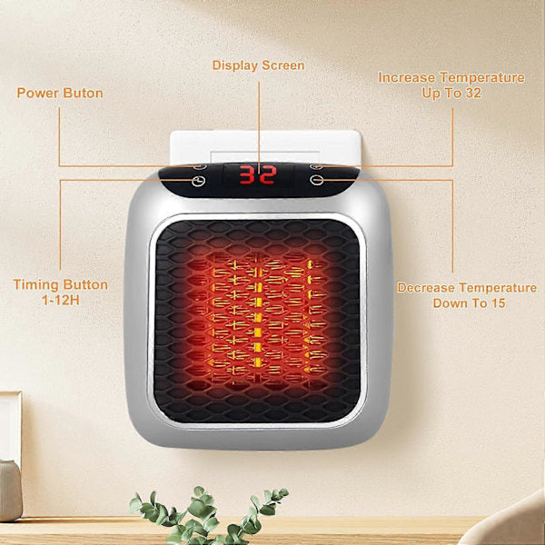 Bärbar Keramisk Plug-in-Värmare Snabb Uppvärmning 3 sek med 12 timmars timer