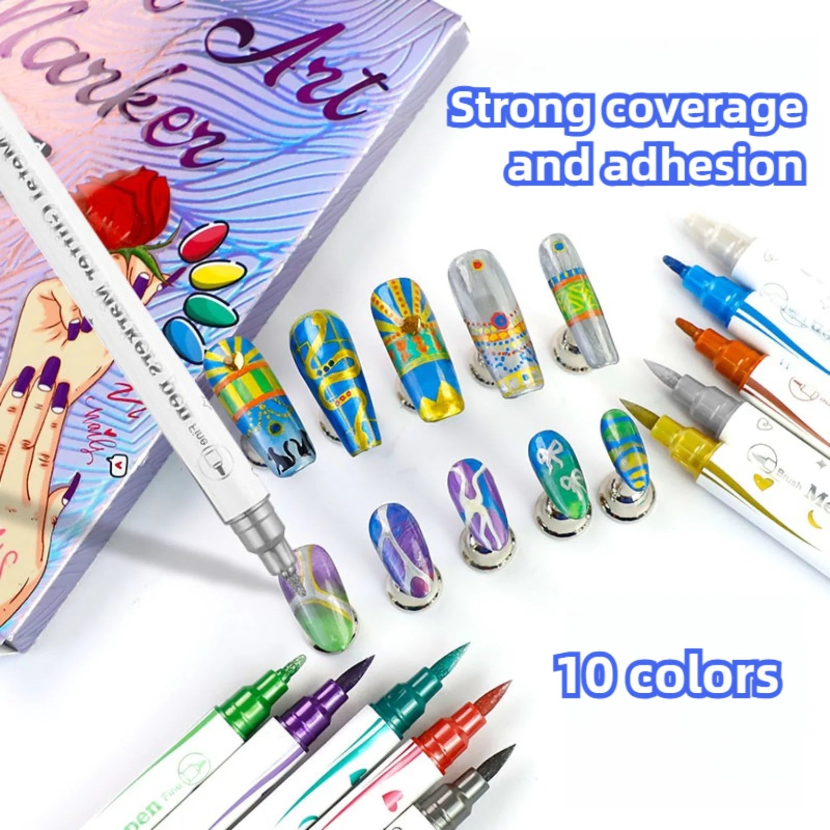 10-pack Nagelkit Set med 10 färger nagelkonstpennor, julklapp 2026 nya nagelkonstmarkörer för gelnaglar, 3D nagellackspennor linerpenna, rit- och målningsverktyg för DIY nagelkonstdesign