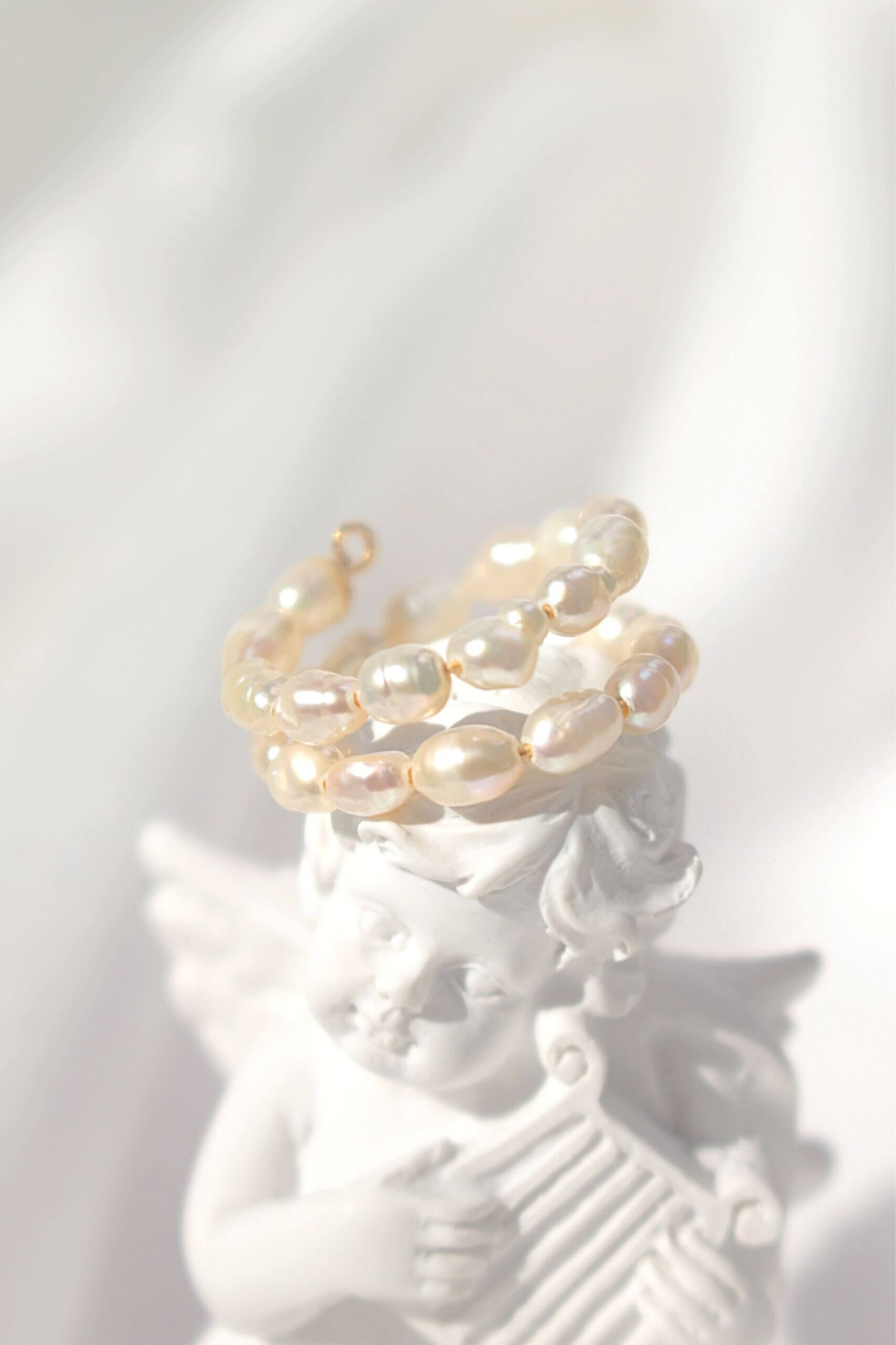18 Karat Guldplätering Äkta Sötvattenspärlor Spiral Ring