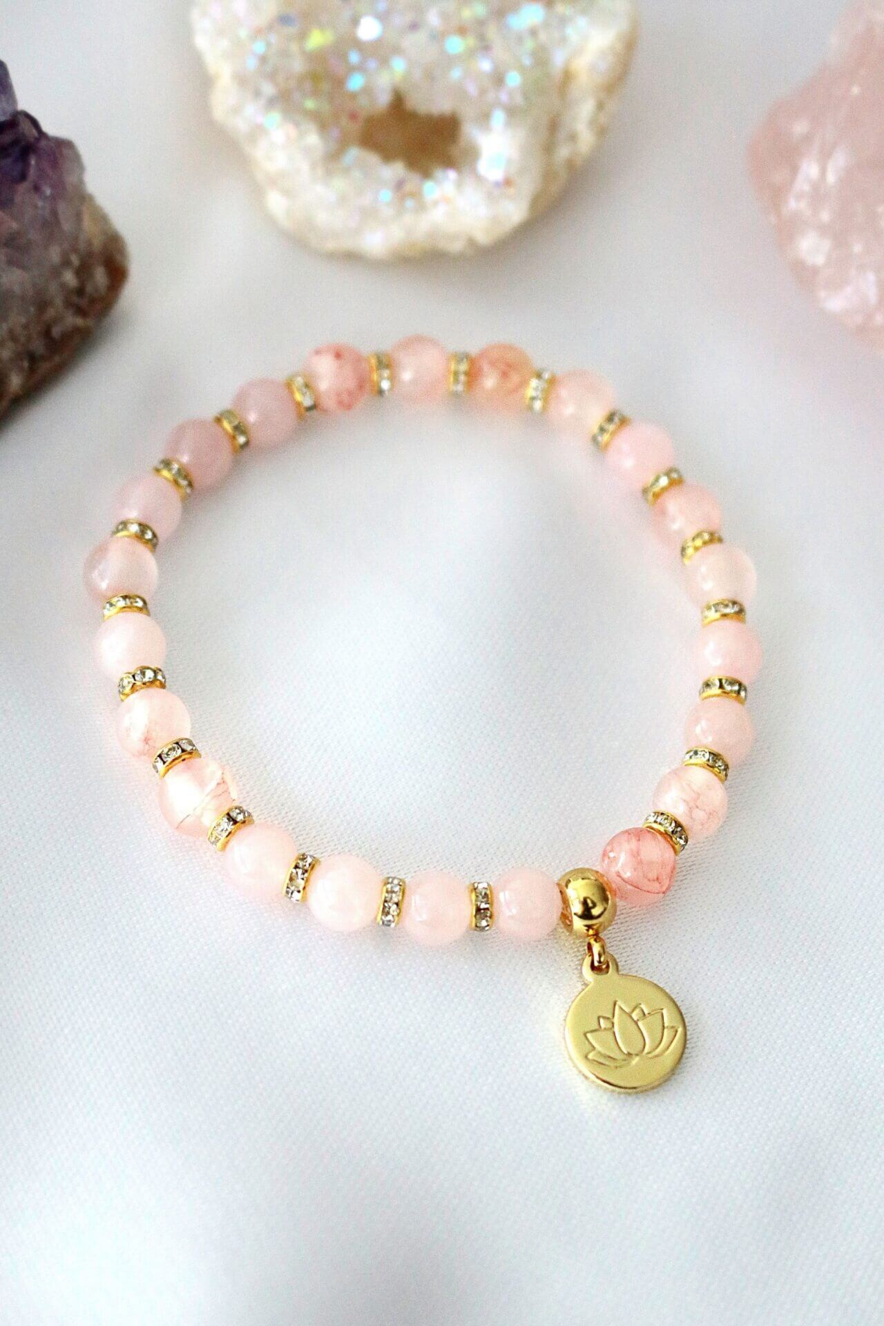 Ametist & Rosenkvarts Elastiskt armband | 24K Guldplätering