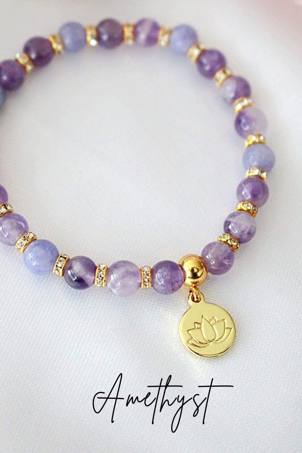 Ametist & Rosenkvarts Elastiskt armband | 24K Guldplätering