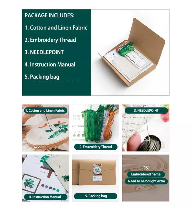 Ett komplett set broderipaket  Tråd/Nålar/Tyg etc