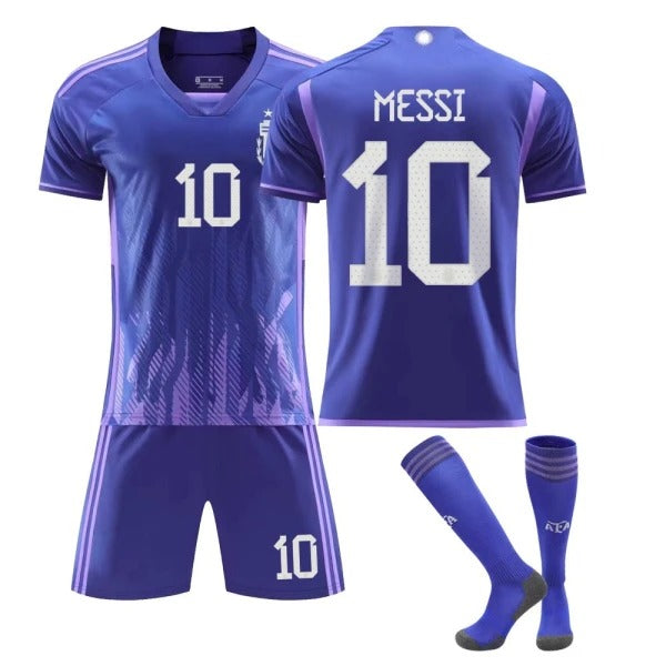 2022 Argentina No. 10 Messi Soccer Jersey Kit Kids and Adults