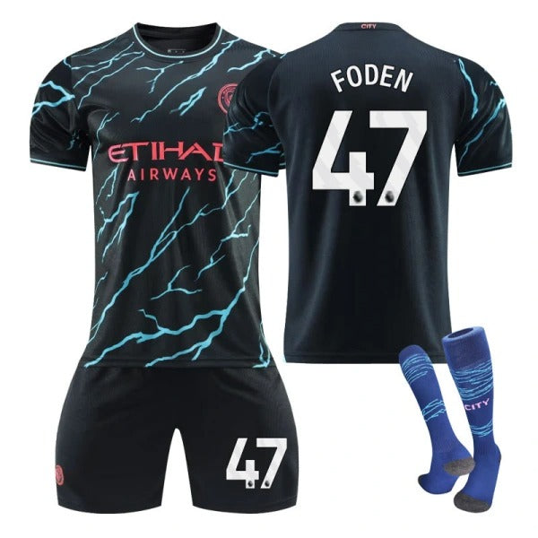 2023-2024 Manchester City Second Away Foden Football Kit NO.47 FODEN Kids and Adults