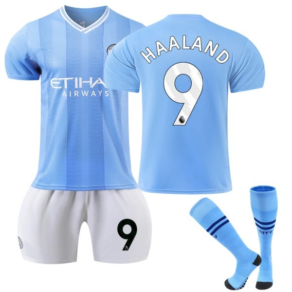 2023-2024 Manchester City Home Kids and Adults Football Kit No. 9 Haaland